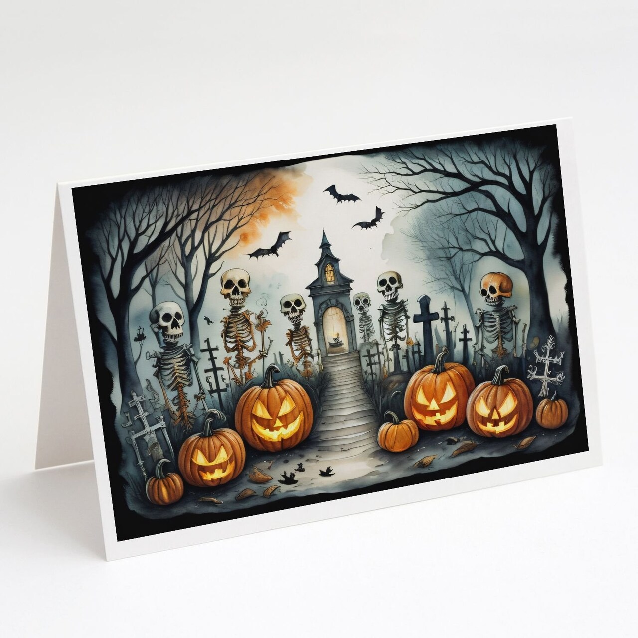 Edge Collections - 5" x 7" - Multicolor - Skeleton Spooky Halloween Greeting Cards - 8 Pieces
